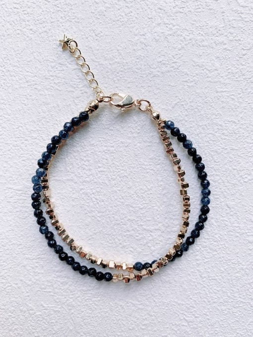 blue Natural  Gemstone Crystal Beads Chain  Minimalist Handmade Beaded Bracelet
