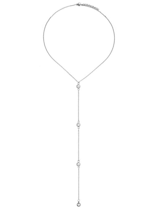 LM Stainless steel Imitation Pearl Tassel Minimalist Lariat Necklace 3