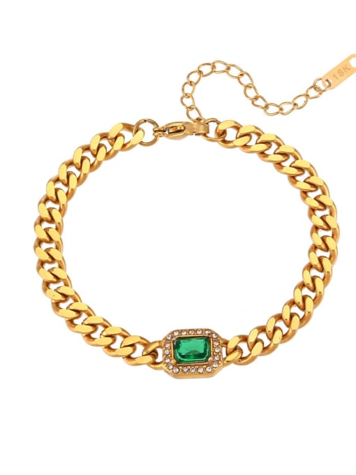 Bracelet +green Stainless steel Cubic Zirconia Geometric Hip Hop Hollow Chain Necklace