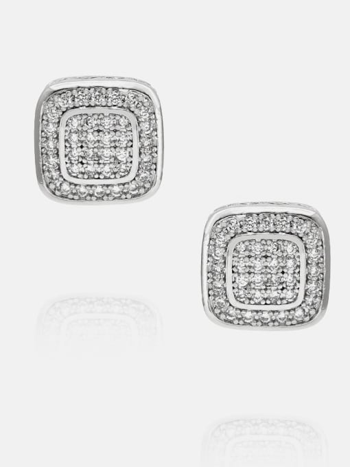 Platinum zircon Brass Cubic Zirconia Square Minimalist Stud Earring