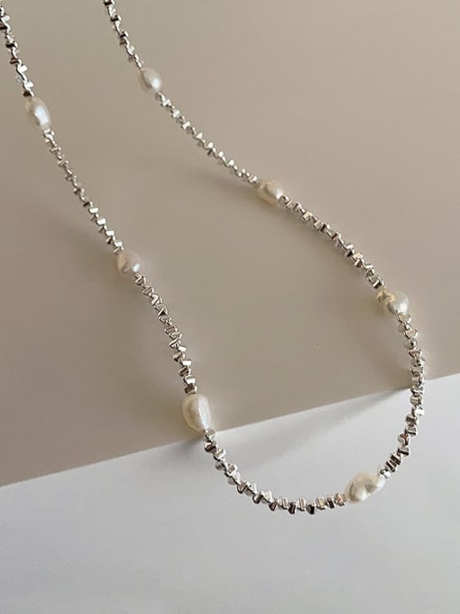 LM HematiteFreshwater Pearl Geometric Dainty Beaded Necklace 0