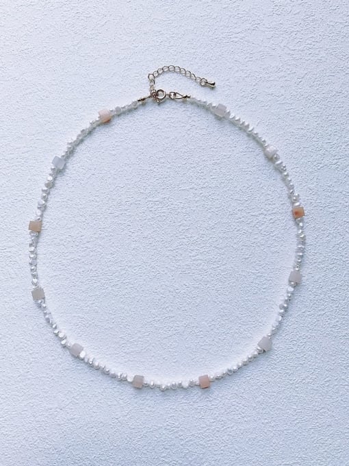 white N-PEMT-0015  Natural  Gemstone Crystal Chain Handmade Beaded Necklace