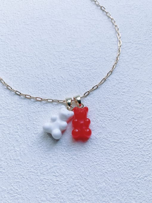 Scarlet White EAR-0009 Brass  Chain Rasinic Bear Pendant Cute Handmade Beaded Necklace 0