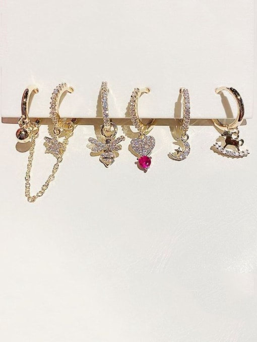 Ming Brass Cubic Zirconia Heart Minimalist Huggie Earring