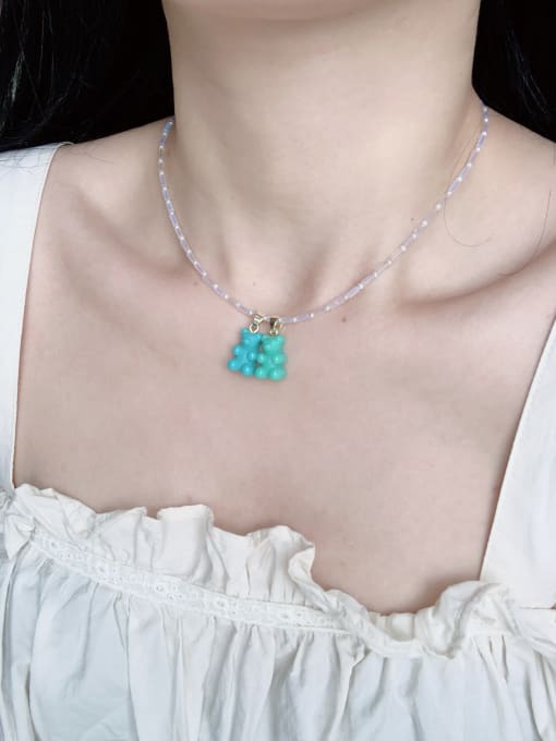 Scarlet White N-BEAR-005 Natural Stone Chain Bear Pendant Cute Handmade Beaded Necklace 1