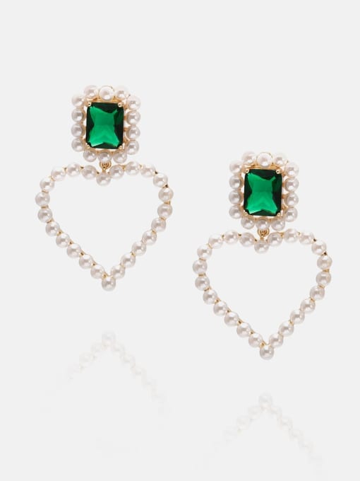 Gold Pearl Glass Brass Freshwater Pearl Heart Minimalist Drop Earring