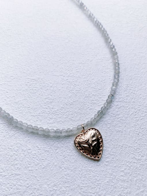 Scarlet White N-DIY-004  Natural  Gemstone Crystal Chain Heart Pendant Minimalist  handmade  Beaded Necklace 0