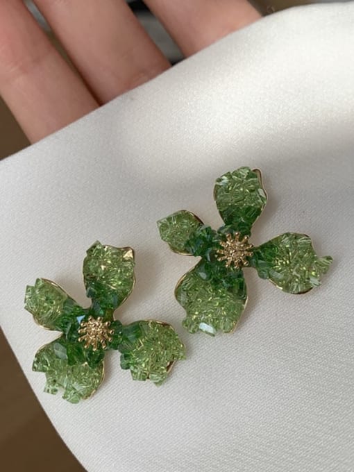 Green crystal Alloy Crystal Flower Trend Stud Earring