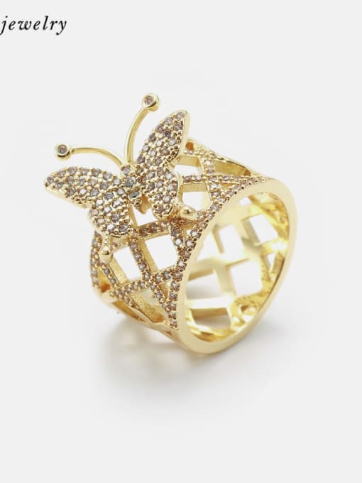 gold Brass Cubic Zirconia Butterfly Luxury Band Ring