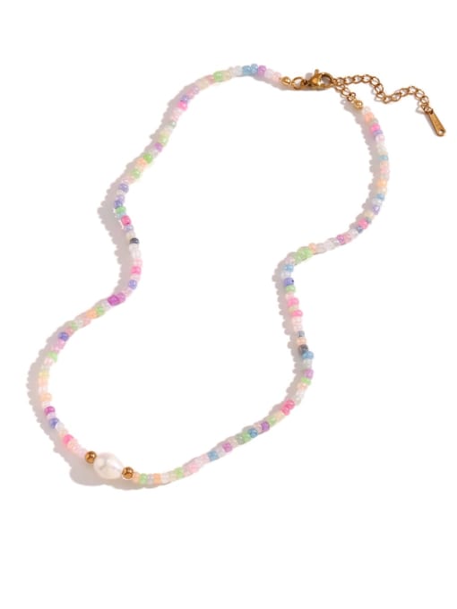 colour Stainless steel Miyuki Millet Bead and Pearl Necklace
