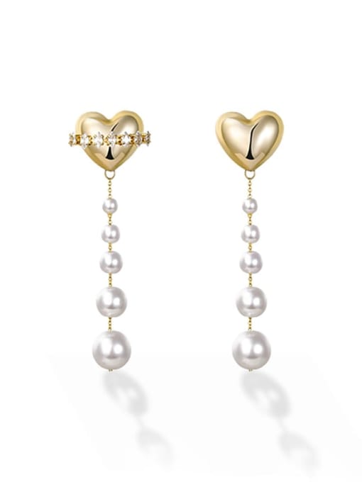 Champagne gold Color Brass Imitation Pearl thread Earring Champagne Gold