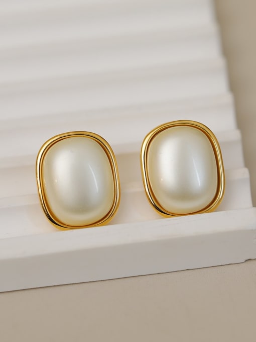 18K Gold Brass Imitation Pearl Geometric Earring