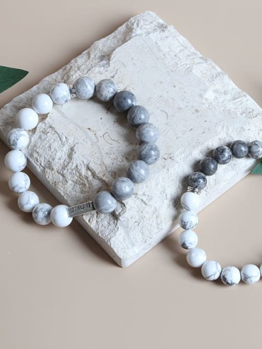 NA-Stone White Turquoise stone +LOVE  Round Minimalist Beaded Bracelet 1