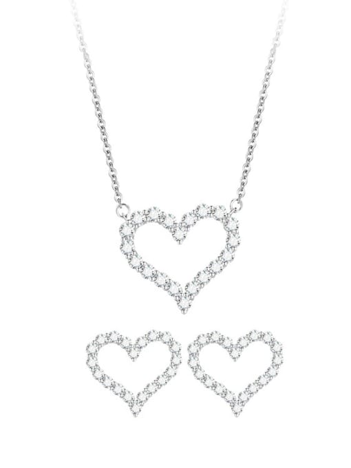 LM Heart 925 Sterling Silver Cubic Zirconia White Earring and Necklace Set