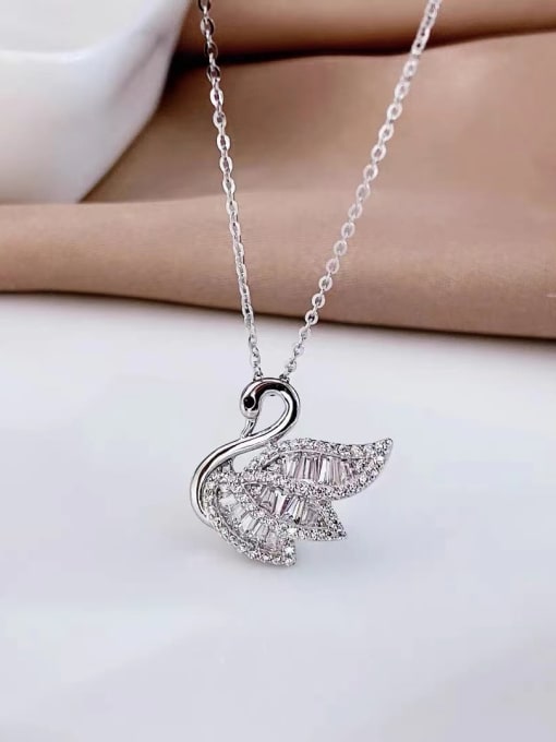 LM 925 Sterling Silver Cubic Zirconia Swan Necklace 1