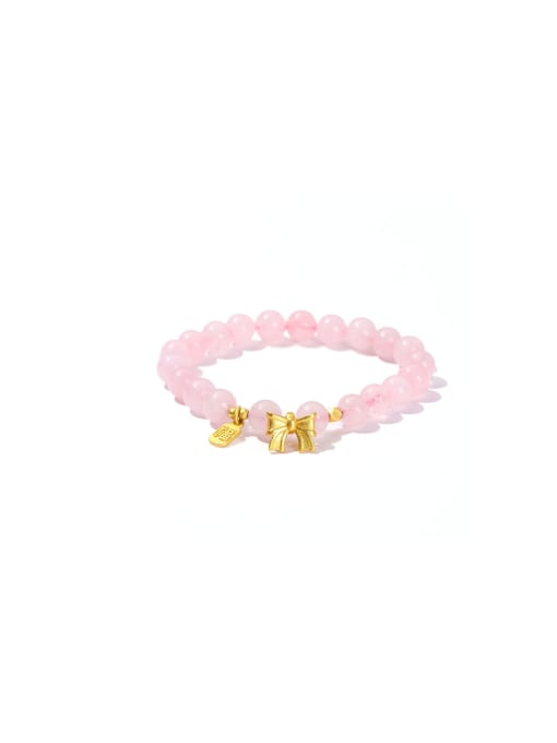 NA-Stone Alloy Pink Elastic rope Bowknot Cute Beaded Bracelet