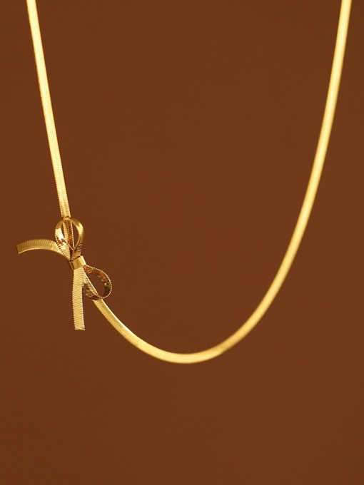 18k gold color Titanium Steel Bowknot Classic Choker Necklace