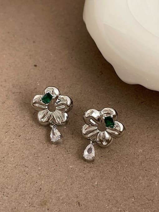 Steel Flower Alloy Imitation Pearl Flower Trend Clip Earring