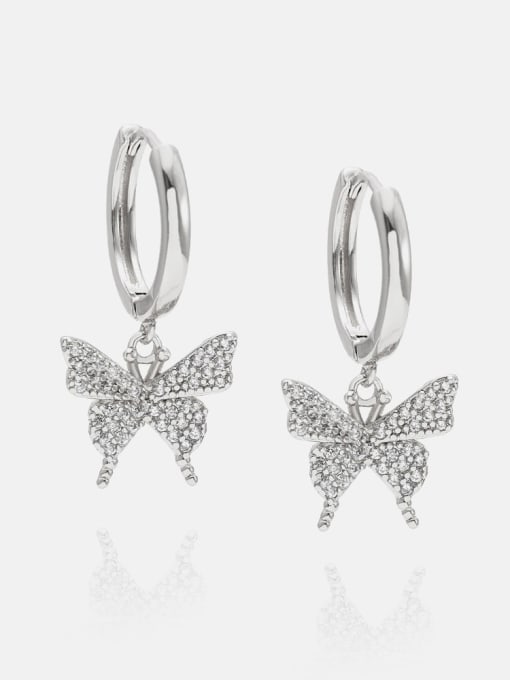 Platinum white zirconium Brass Cubic Zirconia Butterfly Dainty Huggie Earring