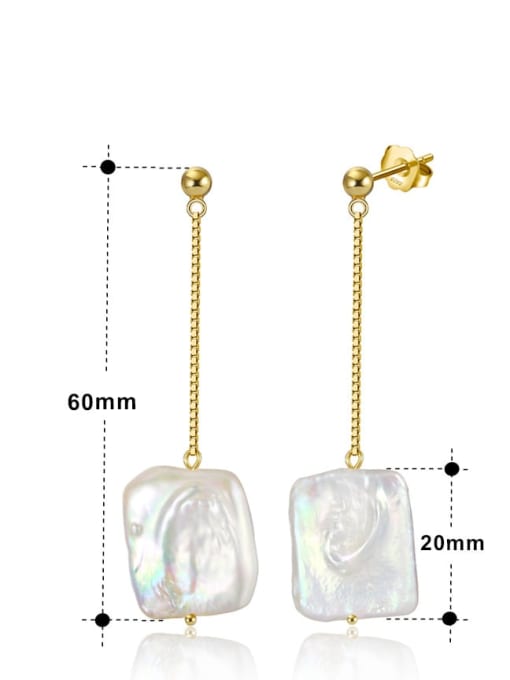 LM 925 Sterling Silver Freshwater Baroque Pearl Geometric Luxury Drop Earring 2