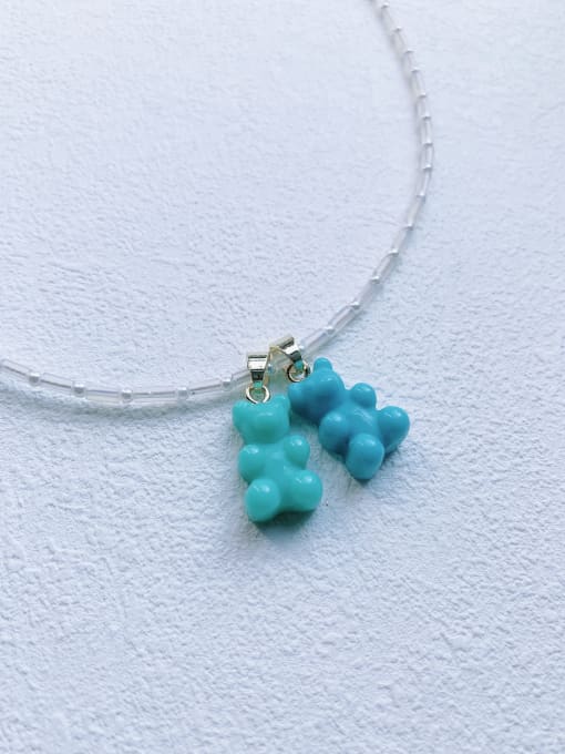 green+chian N-BEAR-005 Natural Stone Chain Bear Pendant Cute Handmade Beaded Necklace