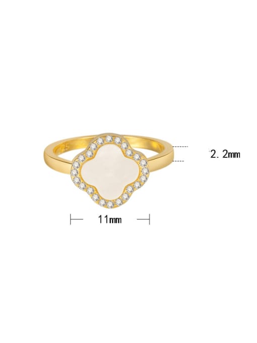 LM 925 Sterling Silver Shell Clover Minimalist Band Ring 2