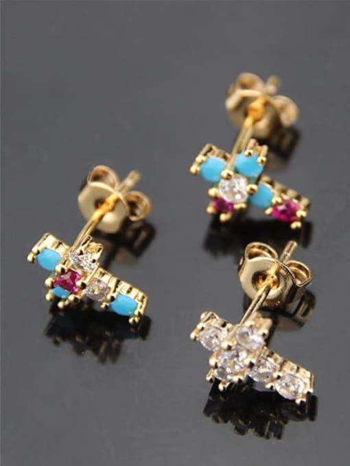 renchi Brass Cubic Zirconia Cross Vintage Stud Earring 1