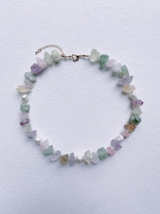Scarlet White N-STPE-0008  Natural Gemstone Crystal Beads Chain Handmade Beaded Necklace 0