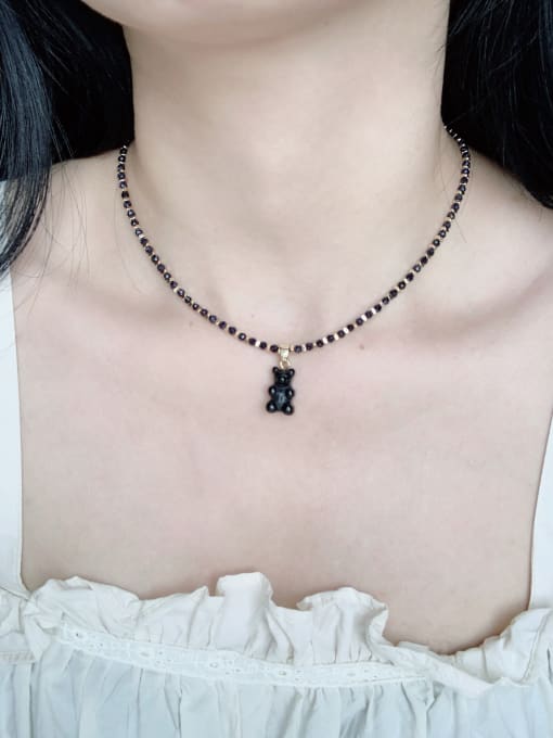 Scarlet White EAR-002 Natural Stone Chain Bear Pendant Cute Handmade Beaded Necklace 1