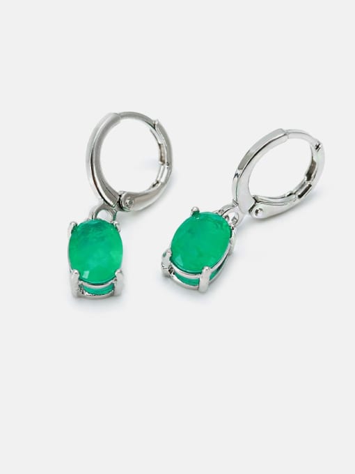 Platinum green Brass Opal Geometric Minimalist Huggie Earring