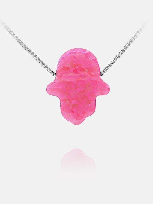 Platinum Pink Brass Opal Irregular Minimalist Necklace