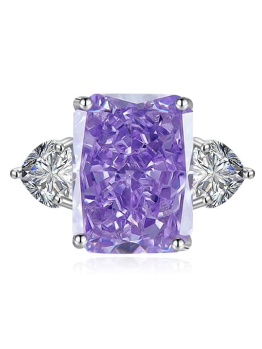 violet Brass Cubic Zirconia Geometric Solitaire Ring