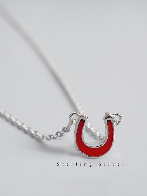 LM 925 Sterling Silver Initials U letter red or black Necklace 2