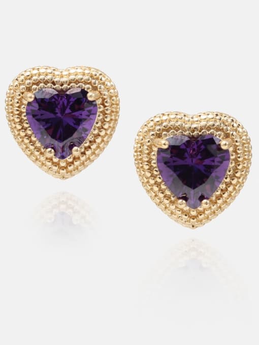 Golden purple Brass Cubic Zirconia Heart Minimalist Stud Earring