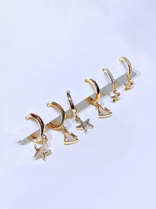 Ming Brass Cubic Zirconia Pentagram Cute Huggie Earring 1