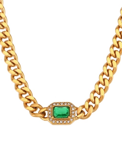 Necklace+ green Stainless steel Cubic Zirconia Geometric Hip Hop Hollow Chain Necklace