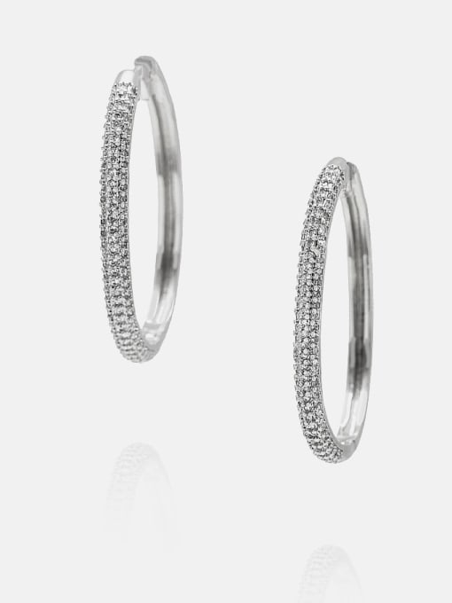 Platinum white zirconium Brass Cubic Zirconia Geometric Minimalist Huggie Earring