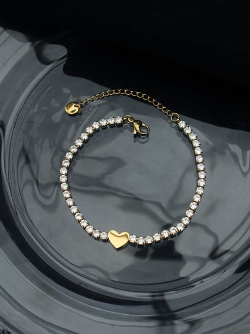 Heart, Gold Color Titanium Steel Cubic Zirconia Heart Bracelet