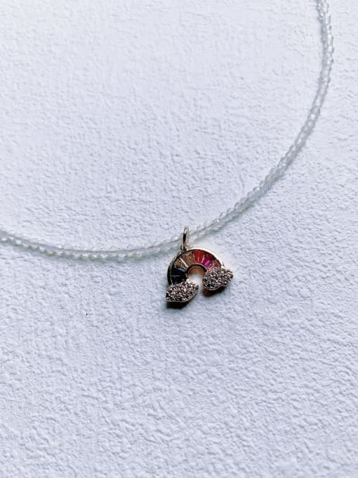 Scarlet White N-DIY-011 Gemstone Crystal  Chain Rainbow Pendant Minimalist handmade Beaded Necklace 0