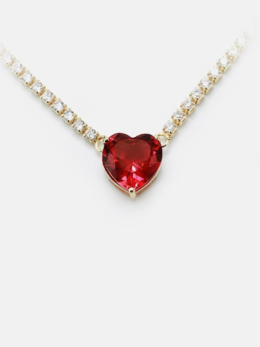 Golden red Brass Cubic Zirconia Heart Dainty Necklace