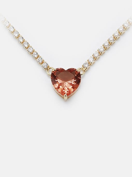 Gold discoloration Brass Cubic Zirconia Heart Dainty Necklace