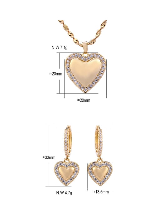 XYZ Brass Cubic Zirconia Minimalist Heart  Earring and Necklace Set 4