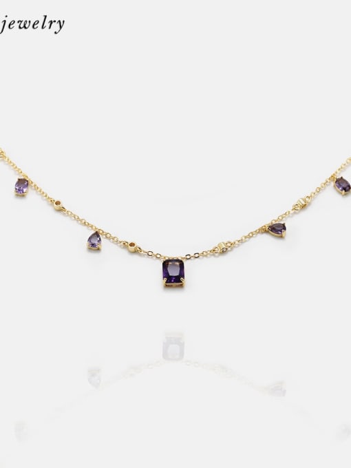 Golden purple Brass Glass Stone Geometric Minimalist Necklace