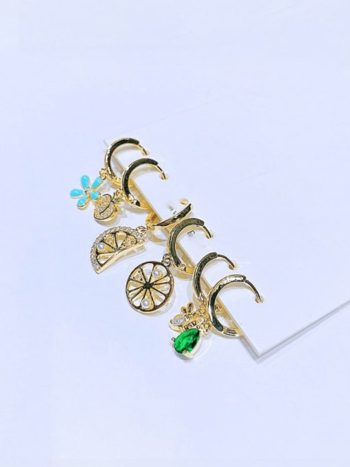 Ming Brass Cubic Zirconia Bee Cute Huggie Earring Set 2