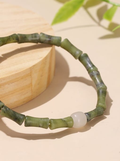 NA-Stone Olive jade Bamboo joint Vintage Beaded Bracelet 2