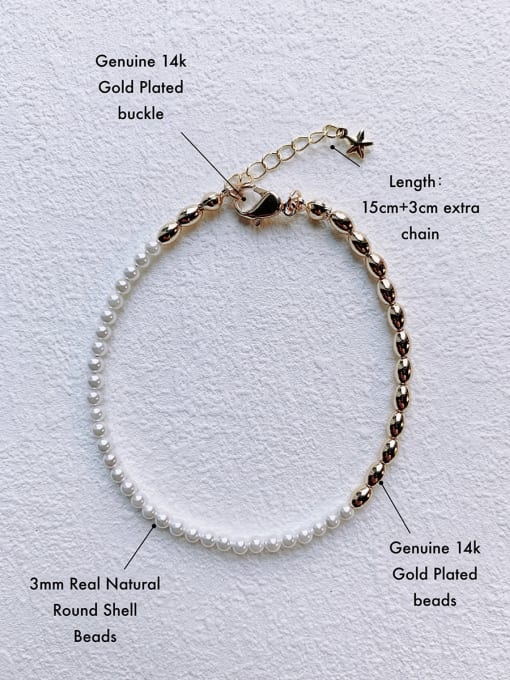 Scarlet White B-PE-002 Brass Natural Round Shell Beads Asymmetrical Chain  Handmade Beaded Bracelet 2