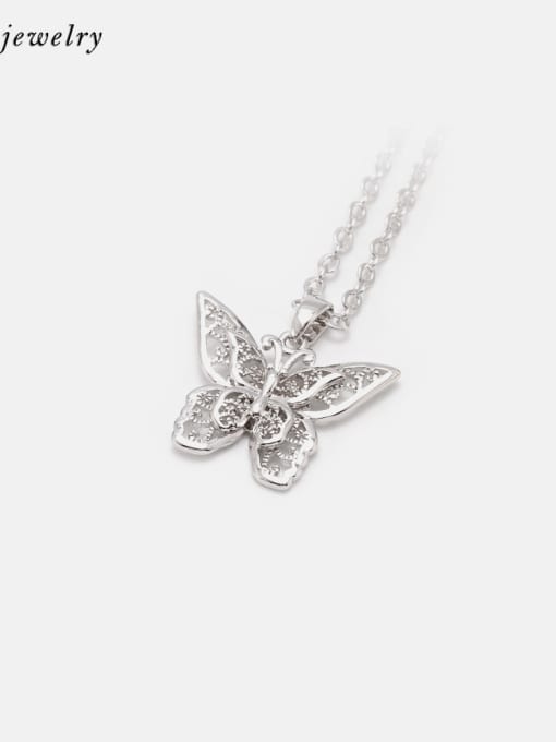 Platinum Brass Cubic Zirconia Butterfly Minimalist Necklace