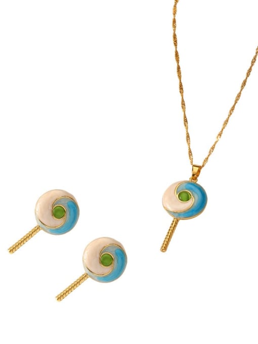 LM Geometric Brass Enamel Lollipop Earring and Necklace