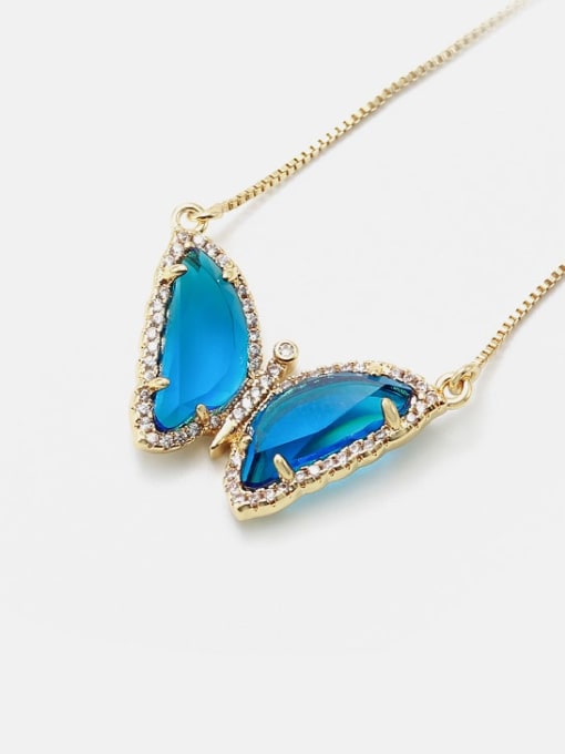 XYZ Brass Glass Stone Butterfly Minimalist Necklace 3