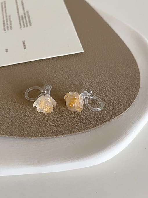 Golden Camellia Flower Ear Clip Alloy Resin Flower Dainty Stud Earring